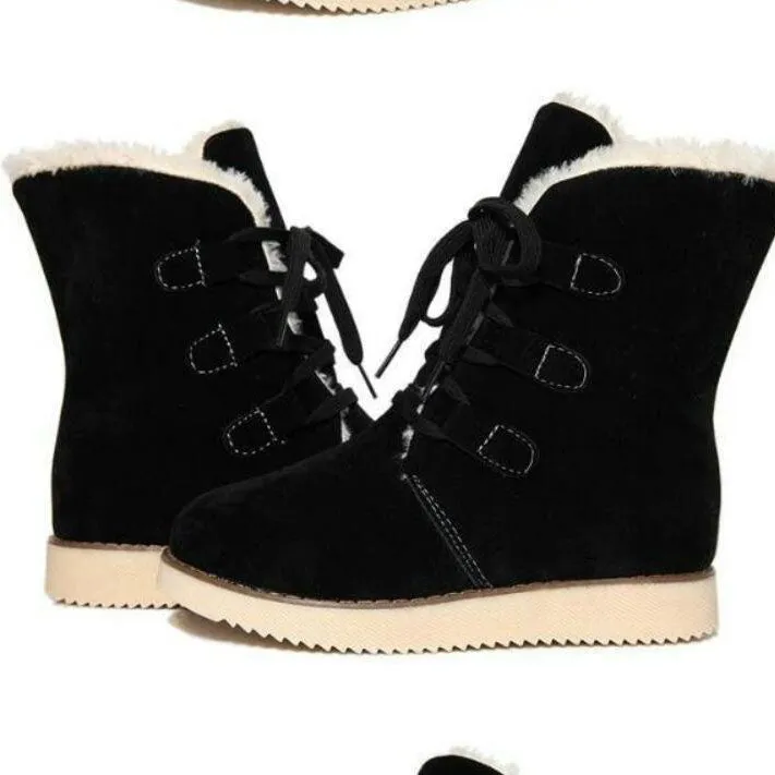 Platform Thick Warm Velvet Inside Lace UP Half Flat Snow Boots