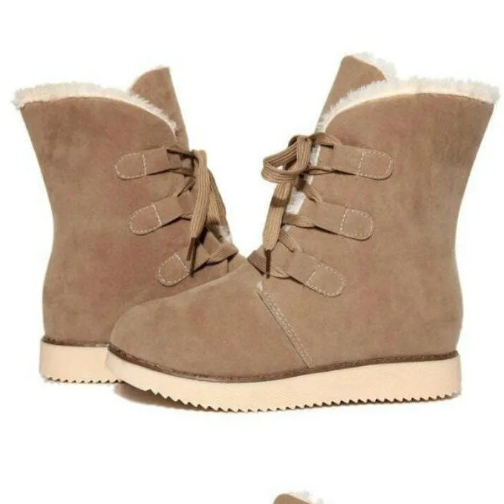 Platform Thick Warm Velvet Inside Lace UP Half Flat Snow Boots