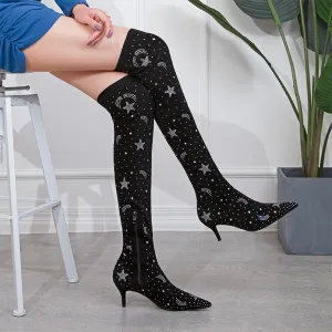 Pointed suede water drill Knee Boots