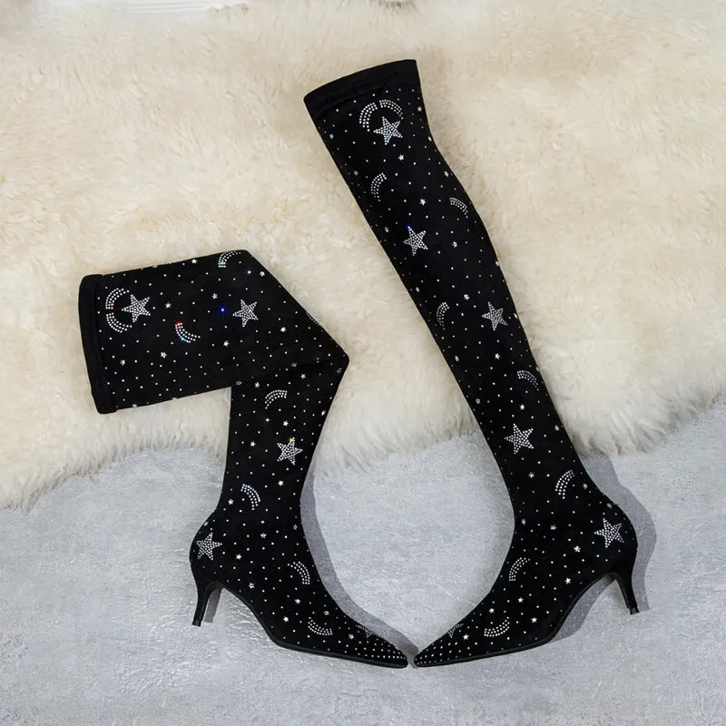 Pointed suede water drill Knee Boots
