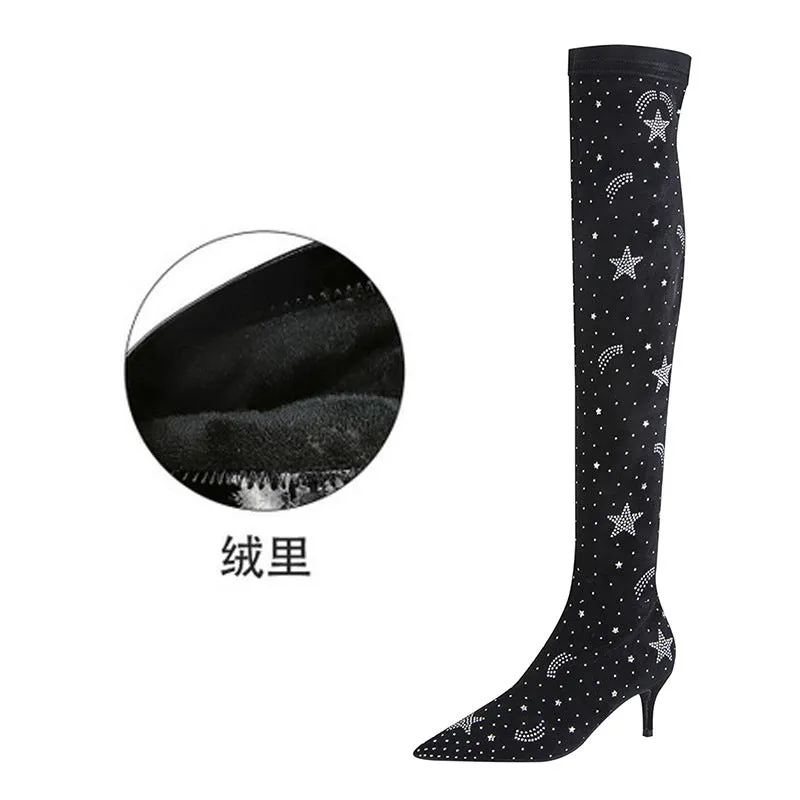 Pointed suede water drill Knee Boots