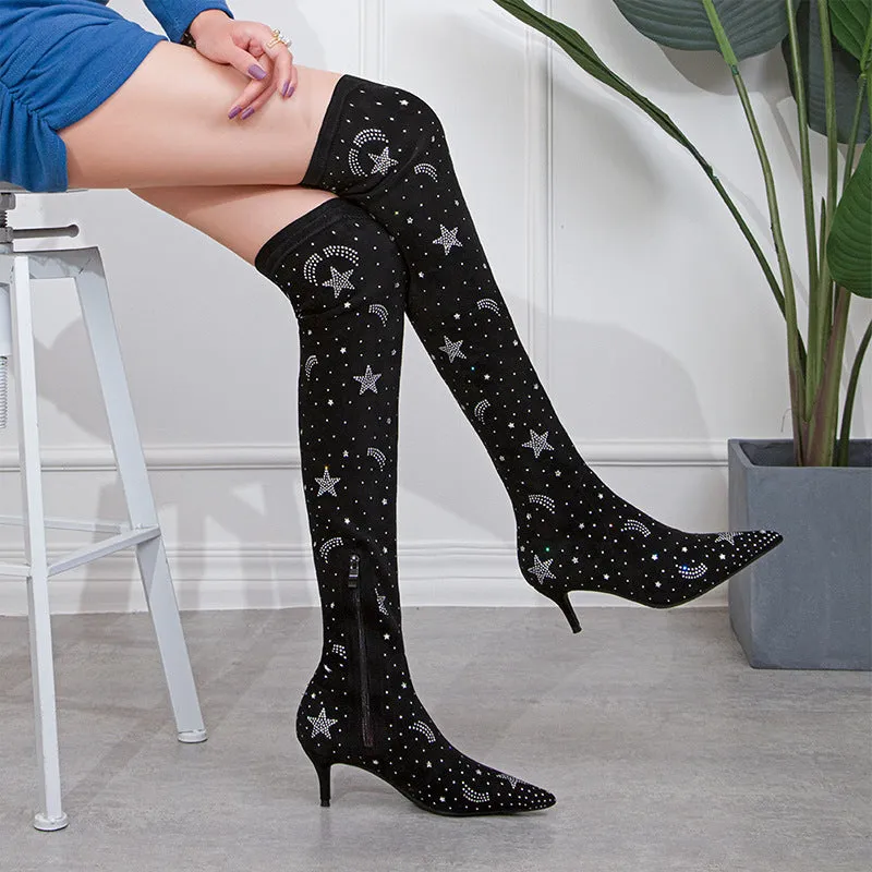 Pointed suede water drill Knee Boots