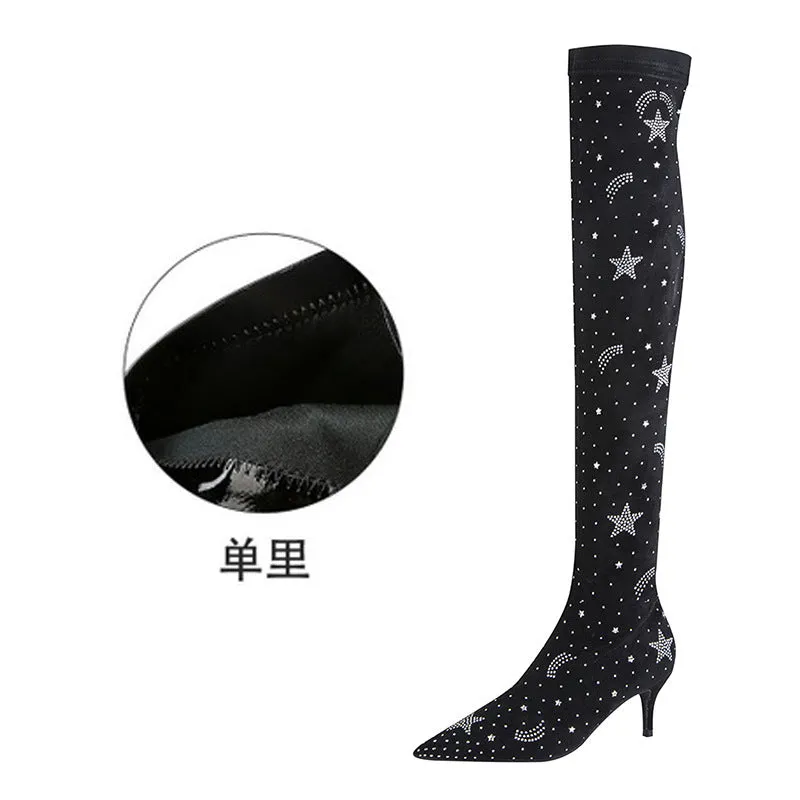 Pointed suede water drill Knee Boots