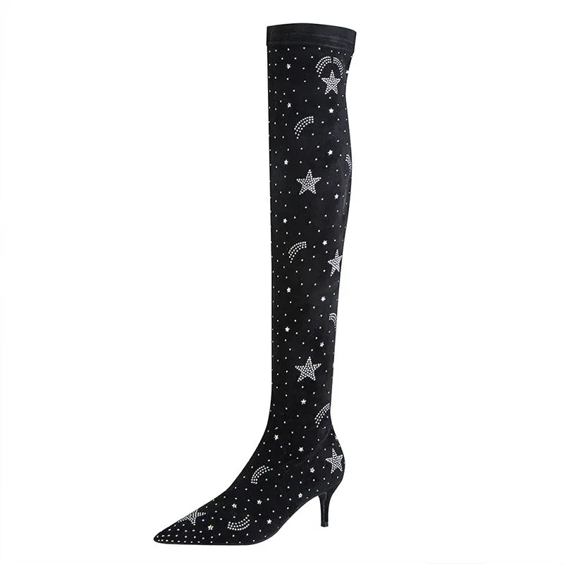 Pointed suede water drill Knee Boots