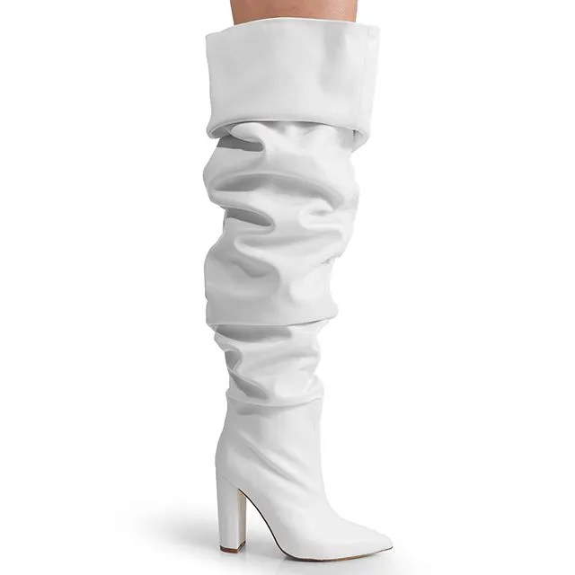 Pu Leather Nordic31 Over The Knee Boots(White)