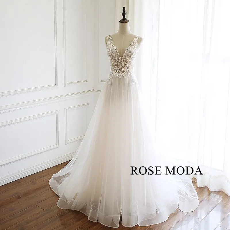 Rosemoda Elegant Lace Illusion A Line Wedding Dress