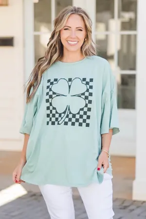 Shamrock and Roll Boyfriend Tee, Dusty Green