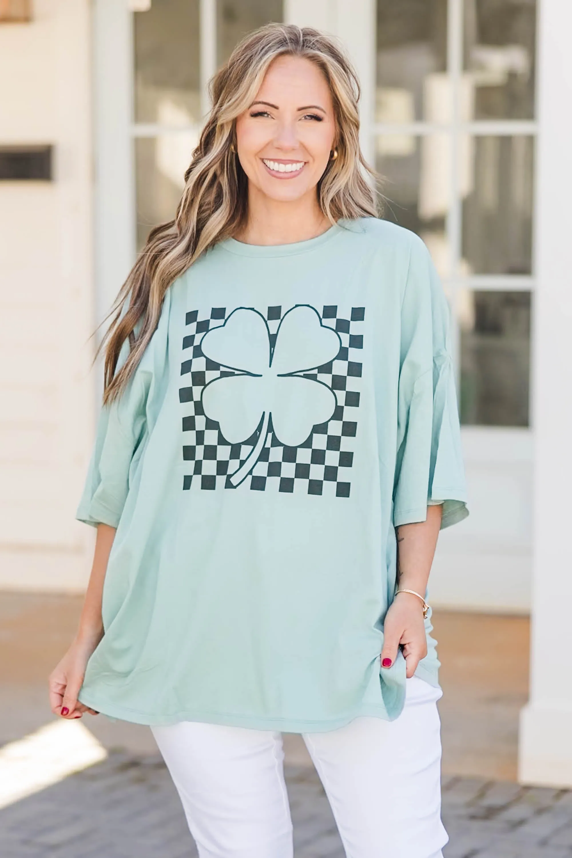 Shamrock and Roll Boyfriend Tee, Dusty Green