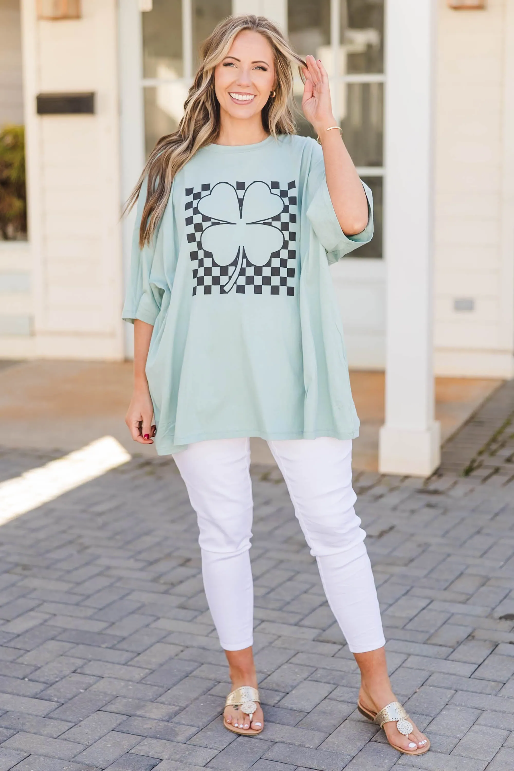 Shamrock and Roll Boyfriend Tee, Dusty Green
