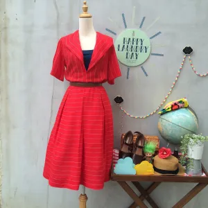 Simply Red | Vintage Homemade Handmade pinstripe Nautical wide-collar Red Dress
