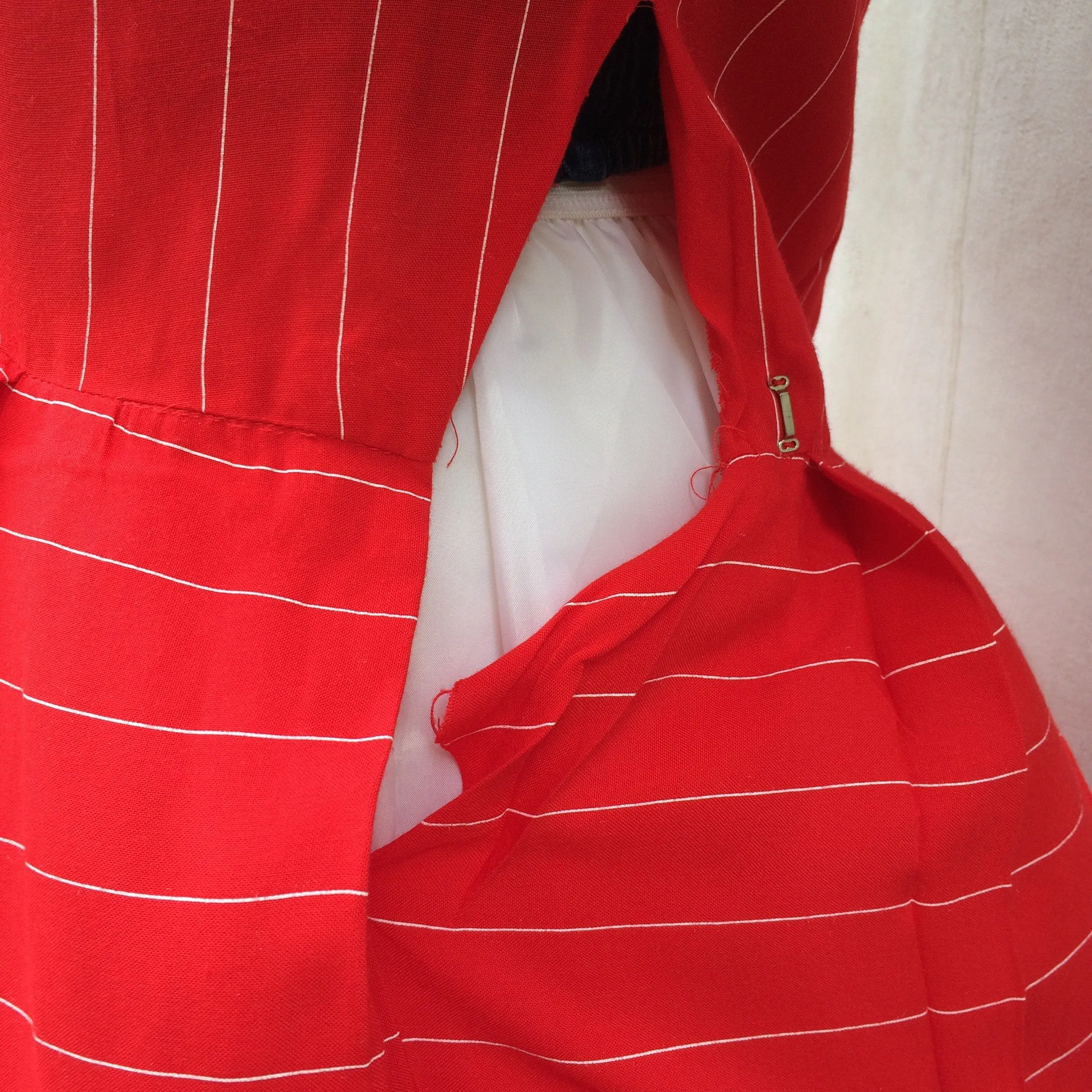 Simply Red | Vintage Homemade Handmade pinstripe Nautical wide-collar Red Dress