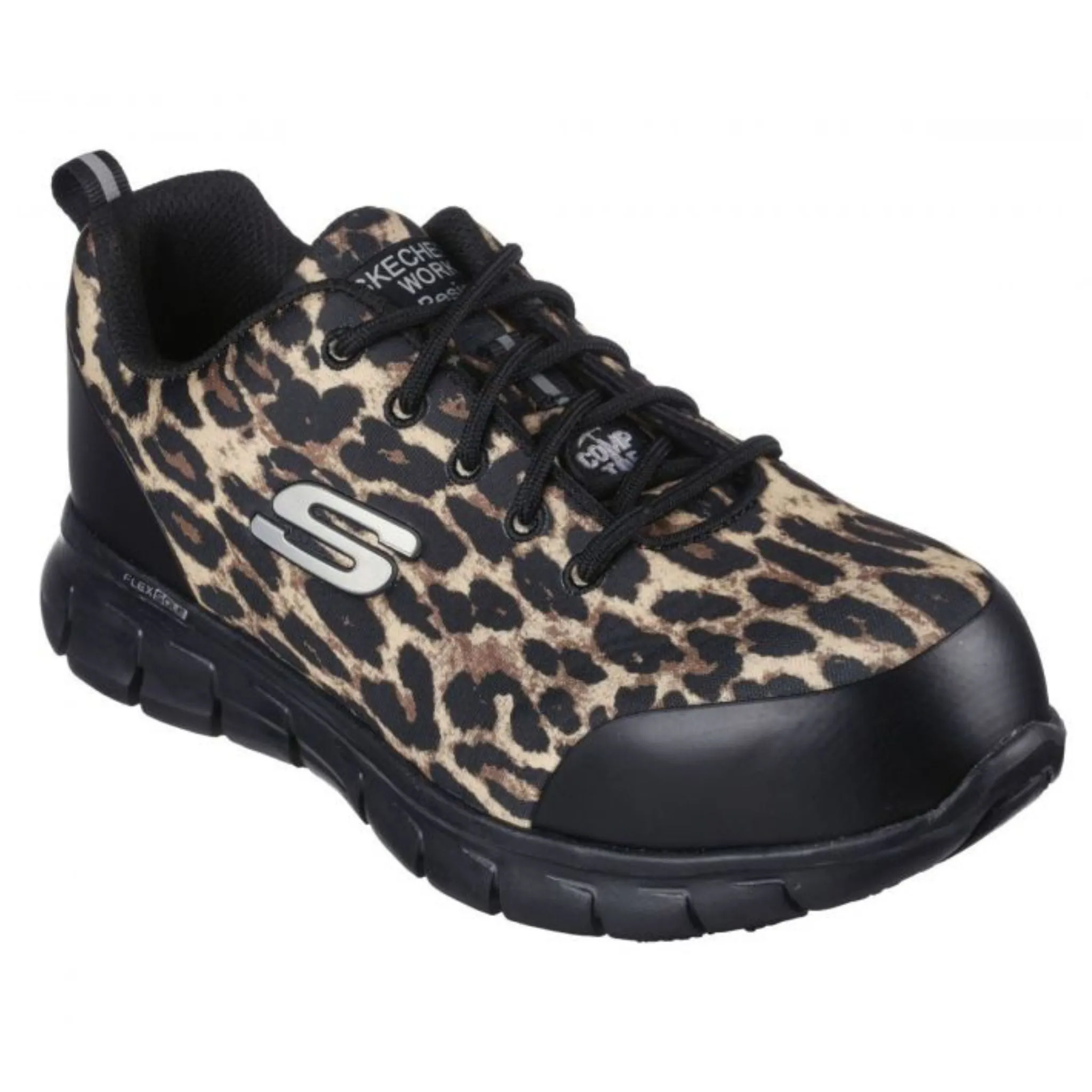 Skechers Women's 108083 Sure Track Saivy Leopard Safety Toe Metal Free Work Shoes (WIDE)