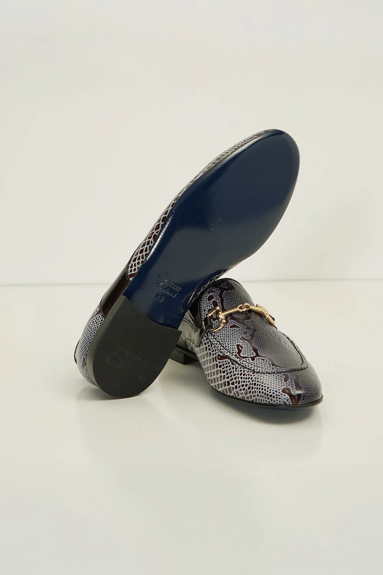 Snake Embossed Leather And Gold Metal Bit Loafer - Brown Beige