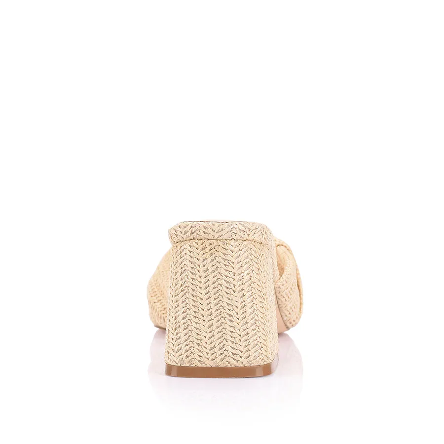 Stella Block Heel Mules - Natural Raffia