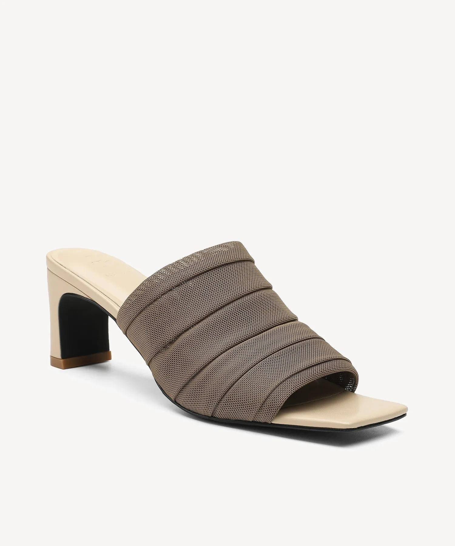 StretchArch Textured Square Toe Heeled Sandals