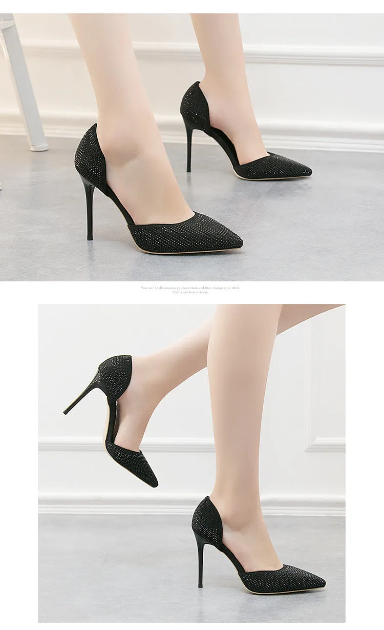 Stylish pointed elegant rhinestone high heels