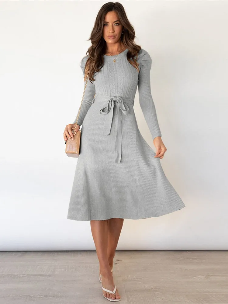 Sylis - Knitted Midi Dress with Round Neck