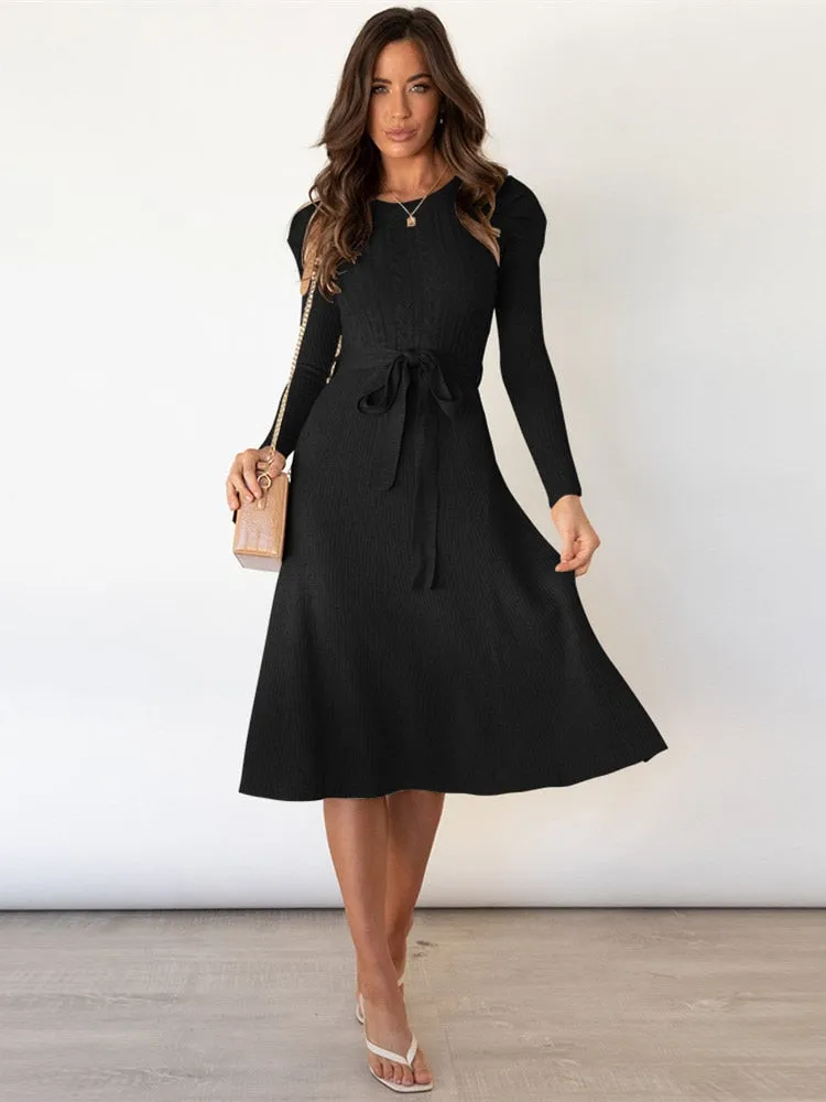 Sylis - Knitted Midi Dress with Round Neck