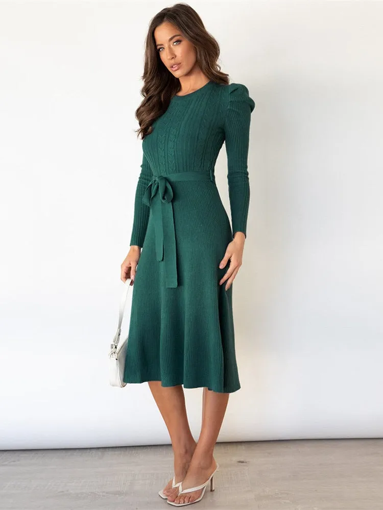 Sylis - Knitted Midi Dress with Round Neck