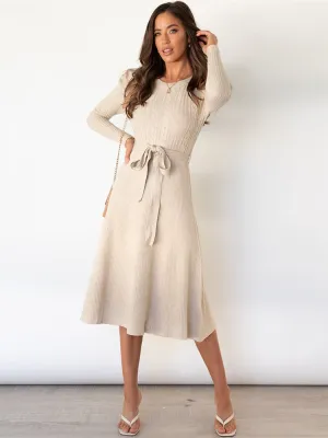 Sylis - Knitted Midi Dress with Round Neck