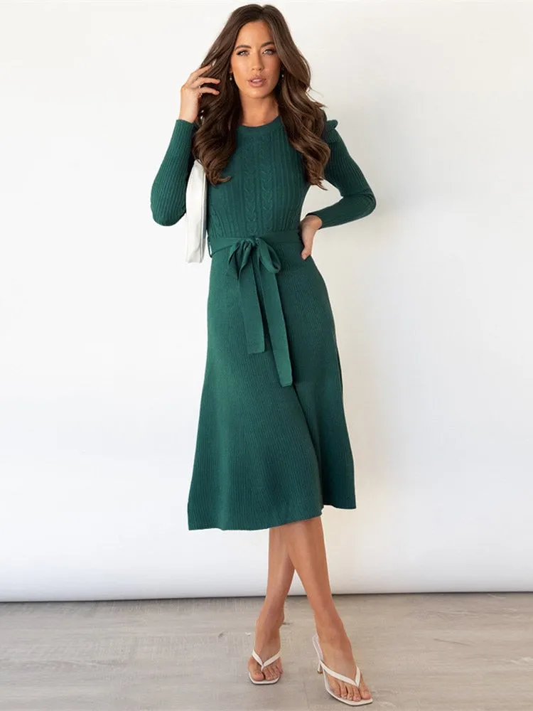 Sylis - Knitted Midi Dress with Round Neck