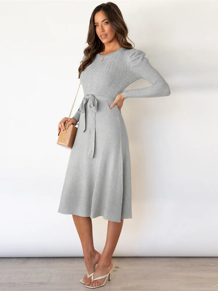 Sylis - Knitted Midi Dress with Round Neck