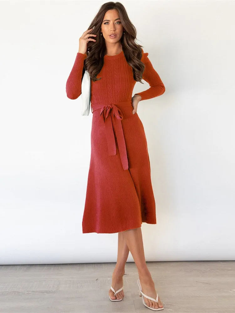 Sylis - Knitted Midi Dress with Round Neck