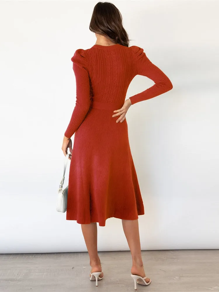 Sylis - Knitted Midi Dress with Round Neck