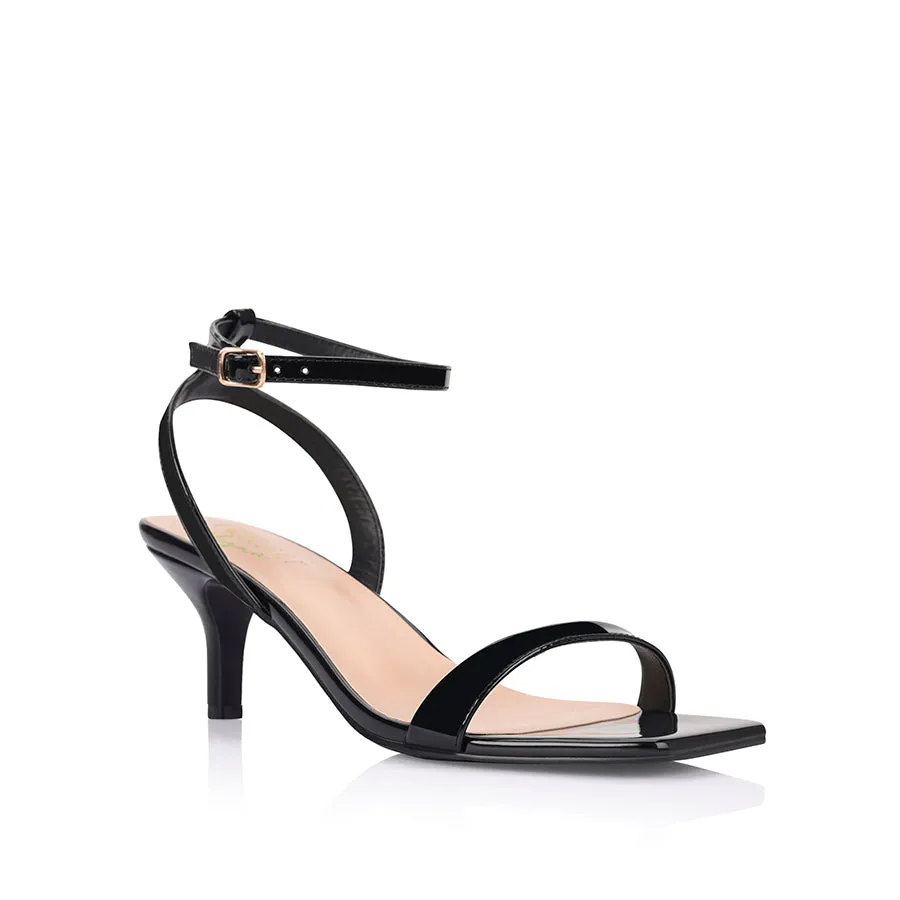 Tally Kitten Heel Sandals - Black Patent