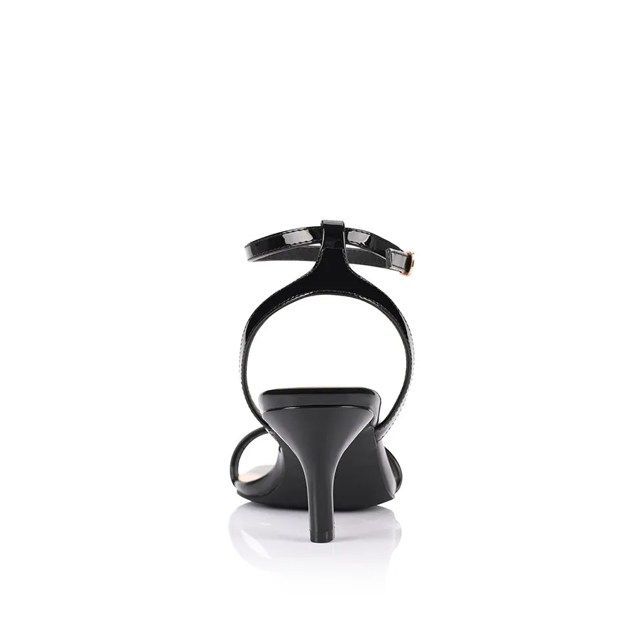 Tally Kitten Heel Sandals - Black Patent