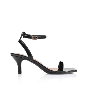 Tally Kitten Heel Sandals - Black Patent