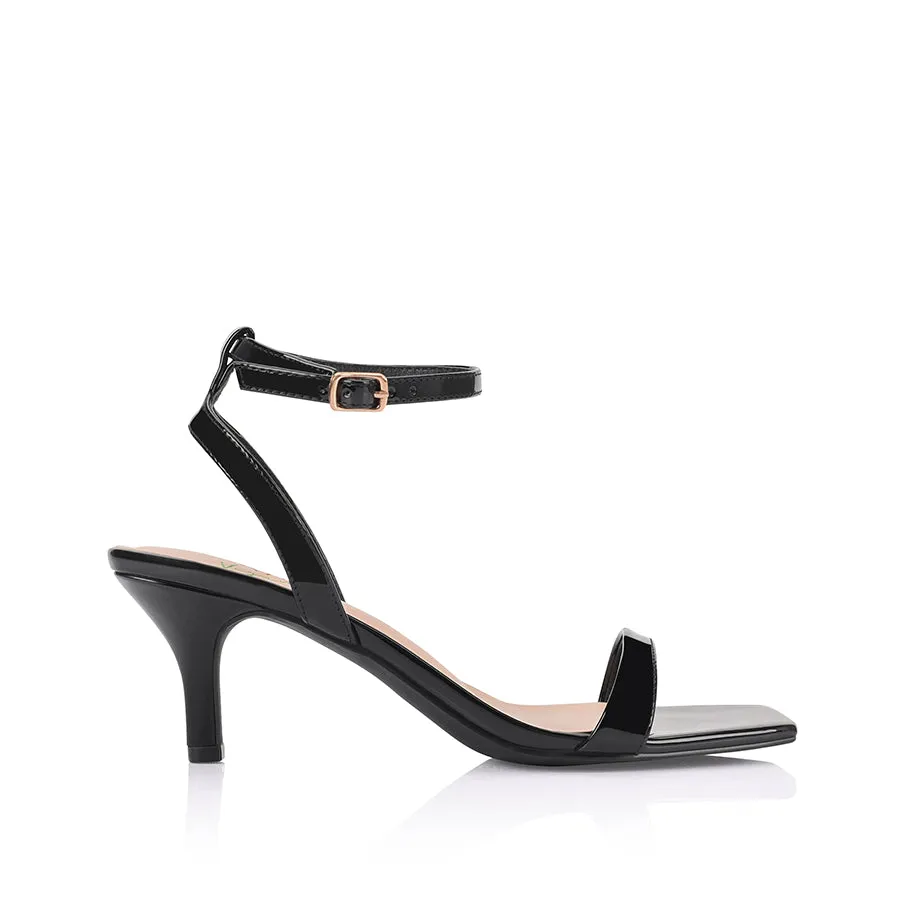 Tally Kitten Heel Sandals - Black Patent