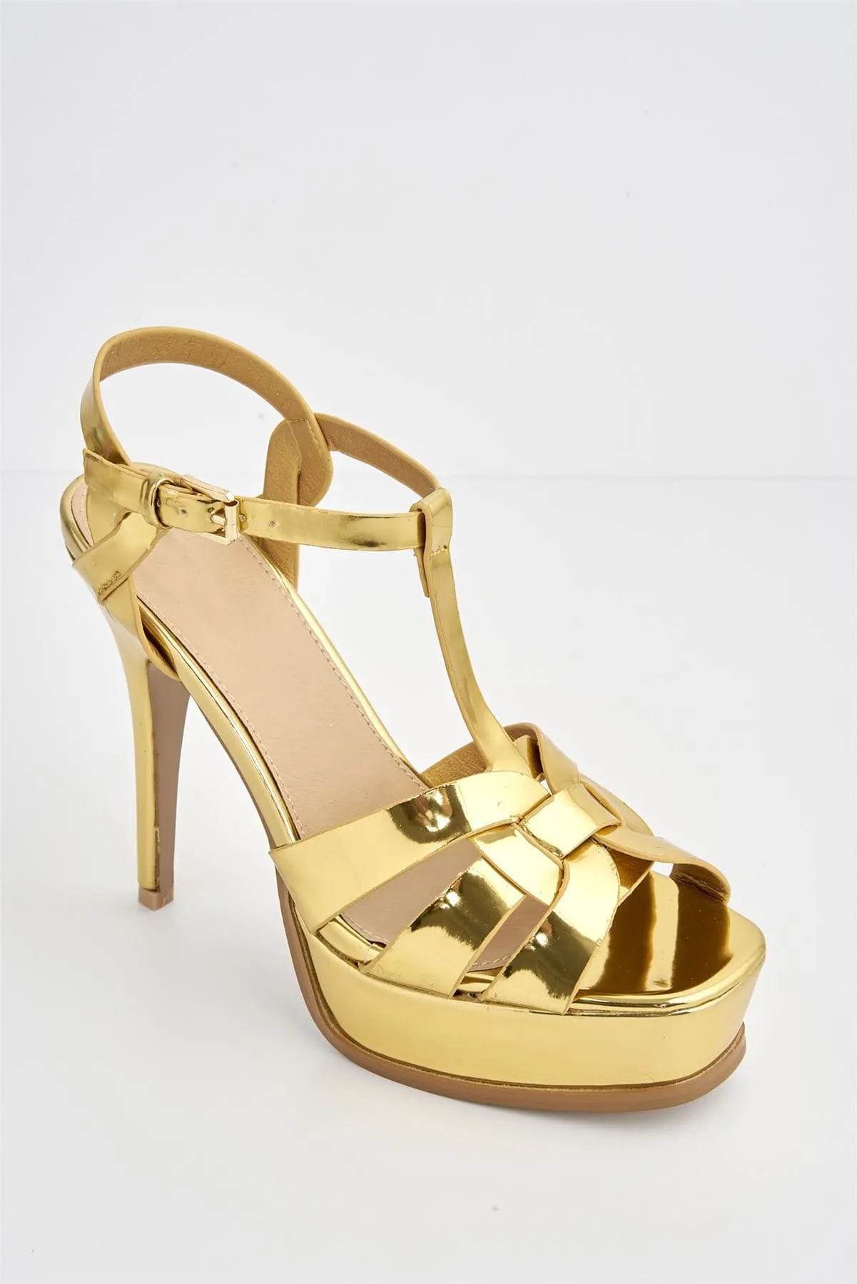 Tani High Platform T-Bar Sandals in Gold