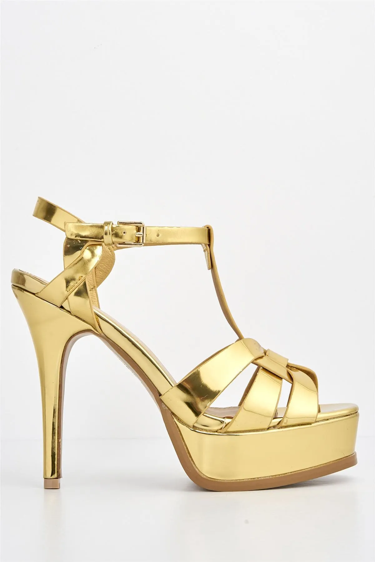 Tani High Platform T-Bar Sandals in Gold