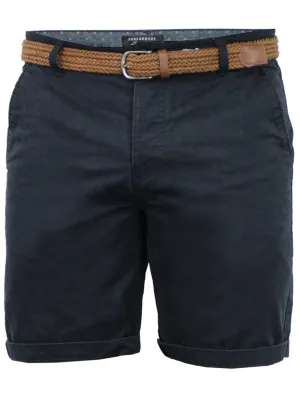 Theo Basic Chino Shorts with Woven Belt in Navy