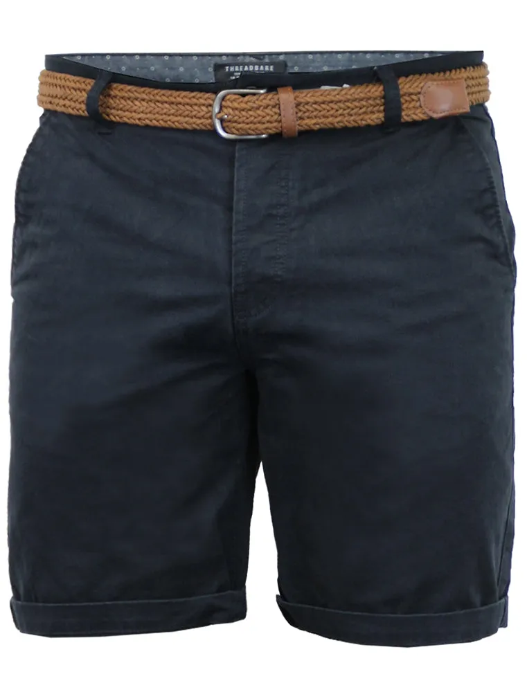 Theo Basic Chino Shorts with Woven Belt in Navy
