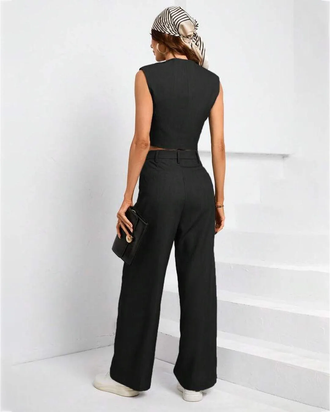Two Piece Tailored Suit Pants With Vest Coat In Black