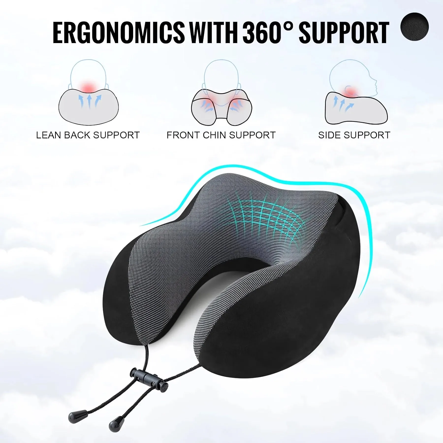 Velvet Memory Foam Travel Pillow with Hood for Airplane, Car, and Office