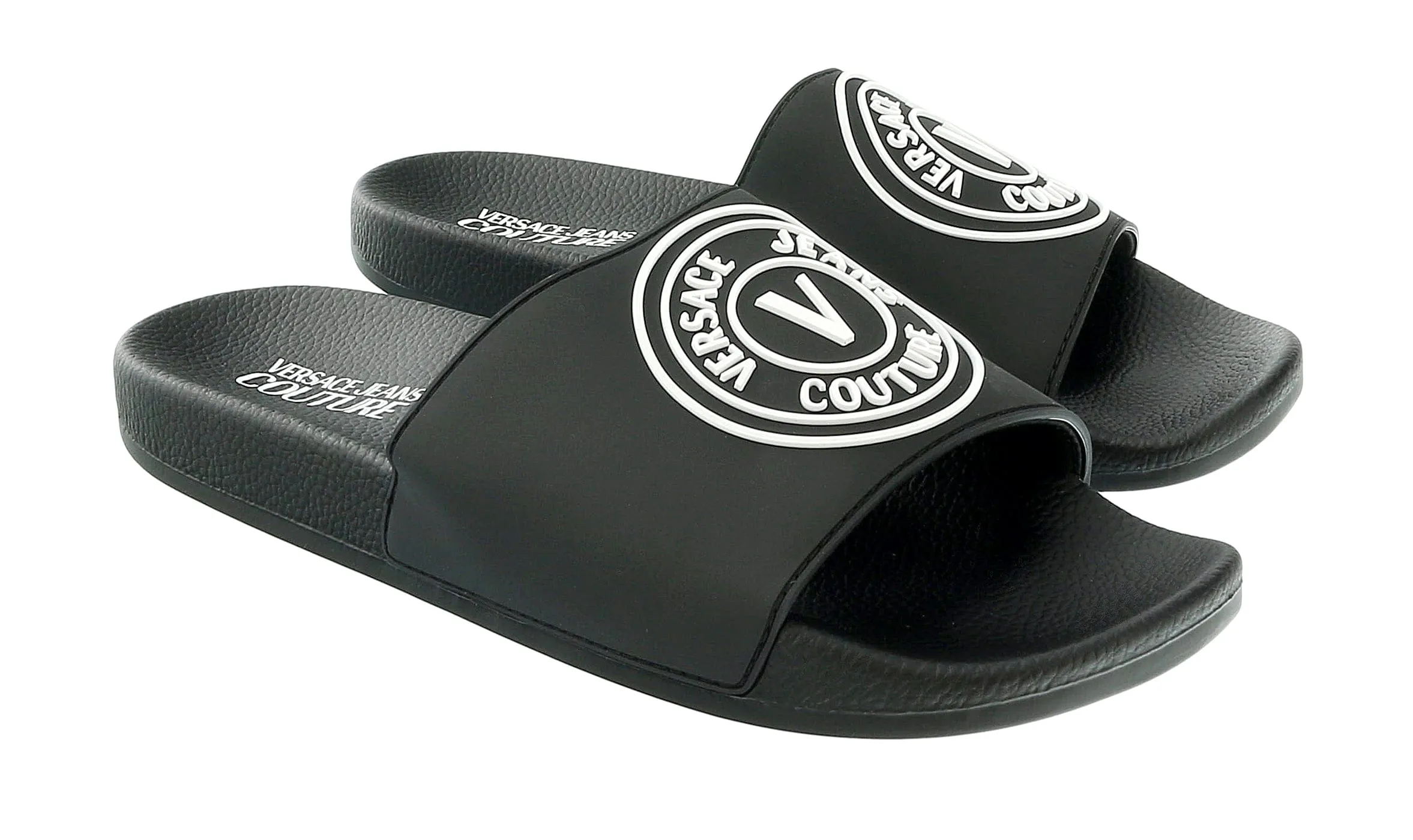 Versace Jeans Couture Black V Medallion Logo Pool Slide-