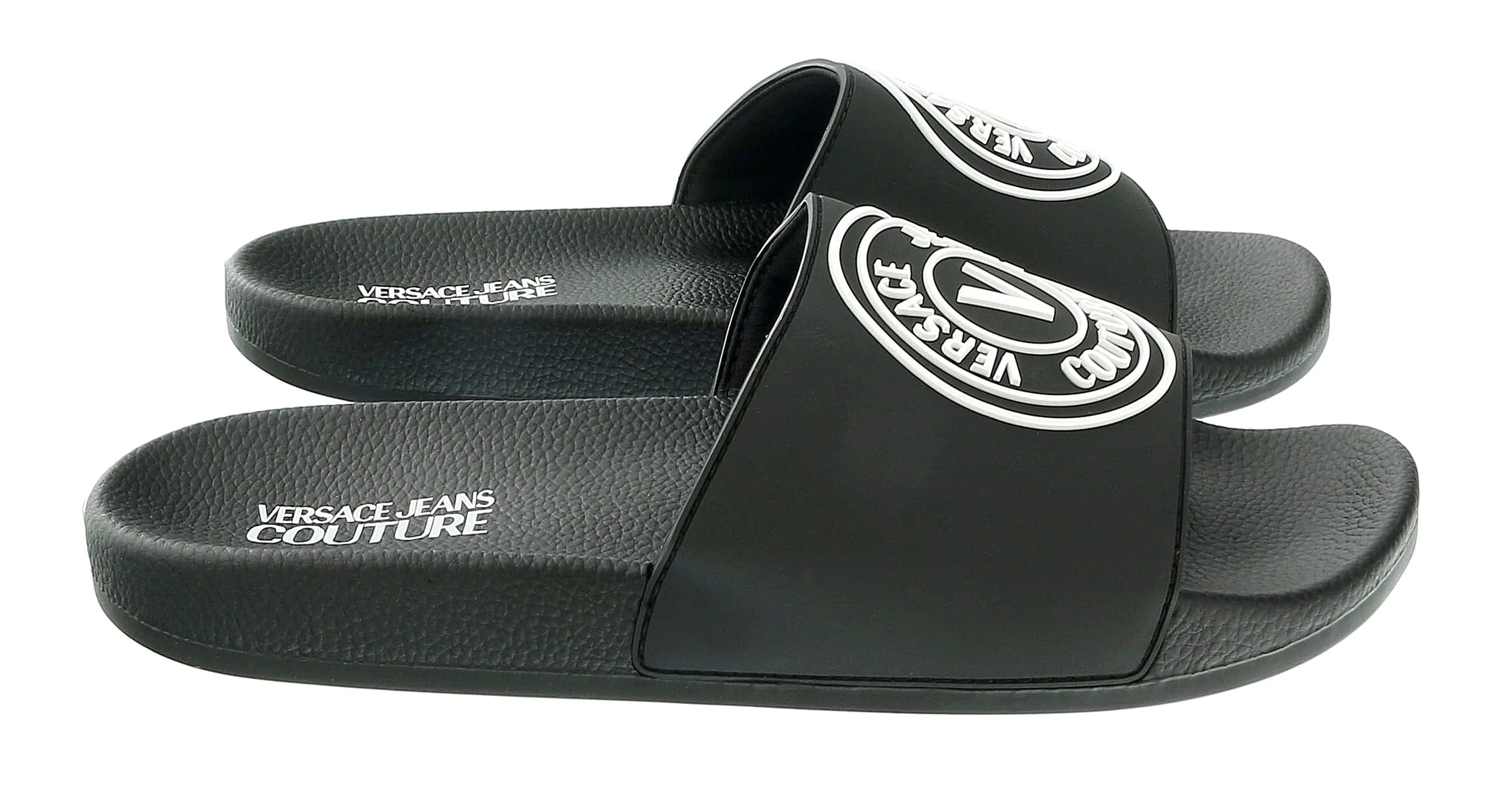 Versace Jeans Couture Black V Medallion Logo Pool Slide-