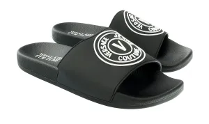 Versace Jeans Couture Black V Medallion Logo Pool Slide-