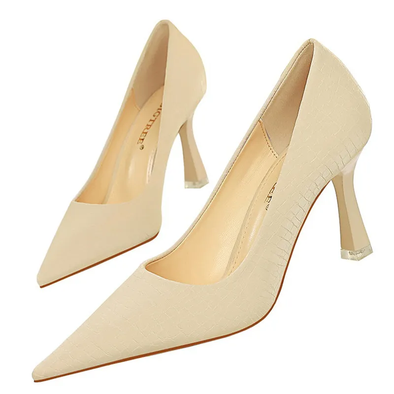 Vintage French Pointed High Heels – Shallow Slip-On PU Dress Shoes