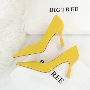 Vintage French Pointed High Heels – Shallow Slip-On PU Dress Shoes