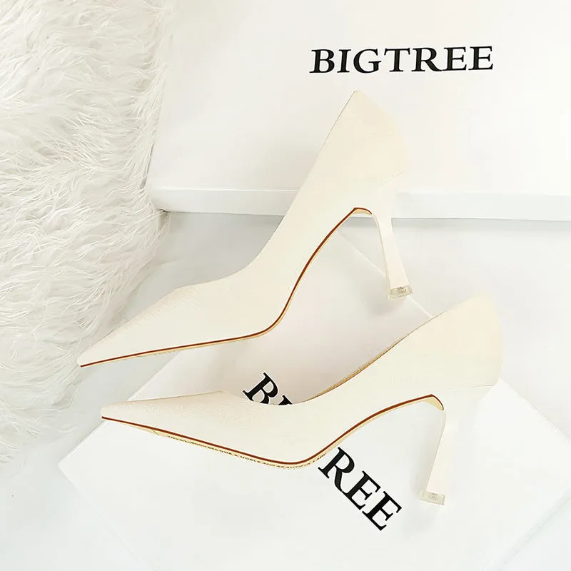 Vintage French Pointed High Heels – Shallow Slip-On PU Dress Shoes
