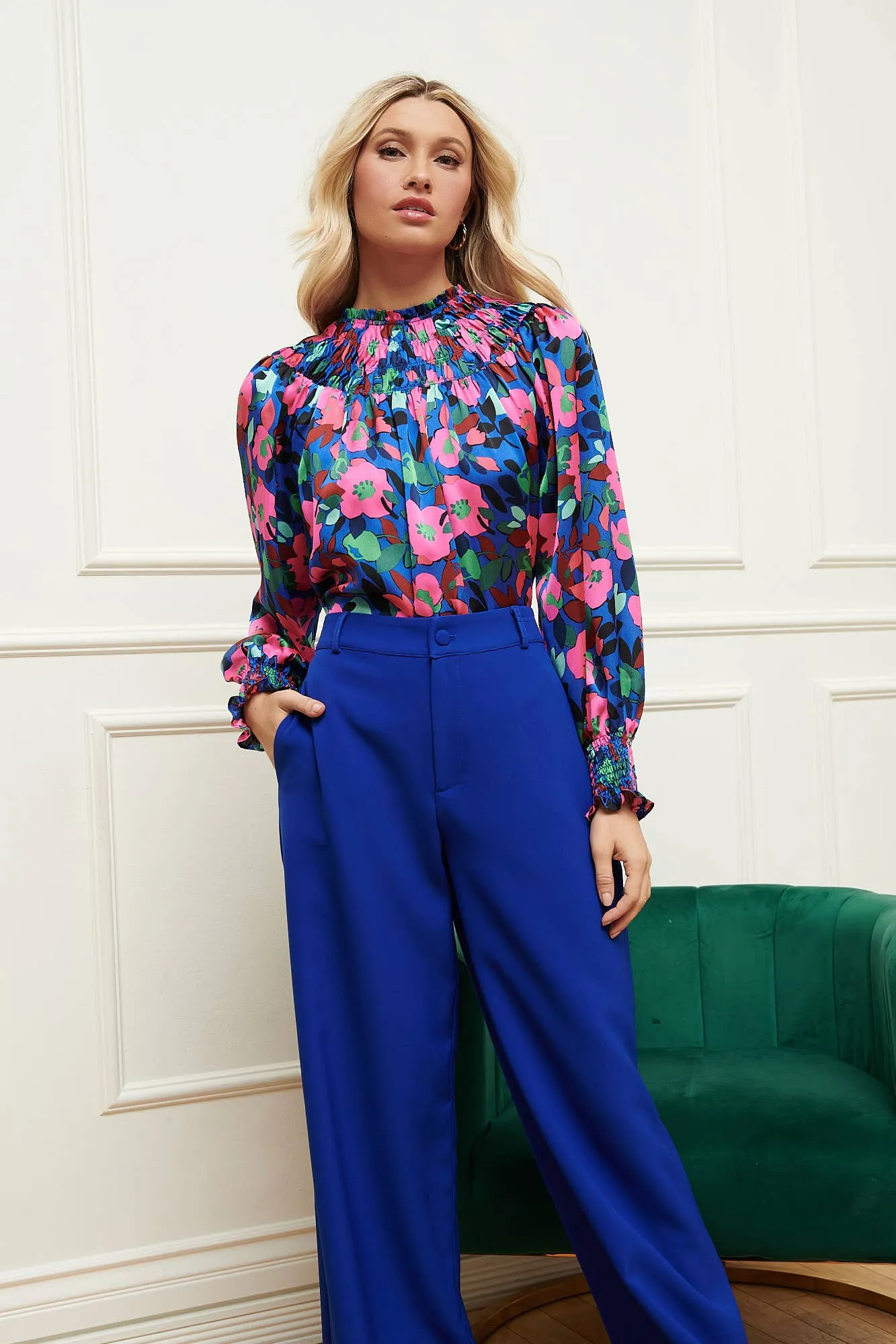 Vivi Berry Floral Bonsoir Smocked Raglan Sleeve Blouse-Sugarlips