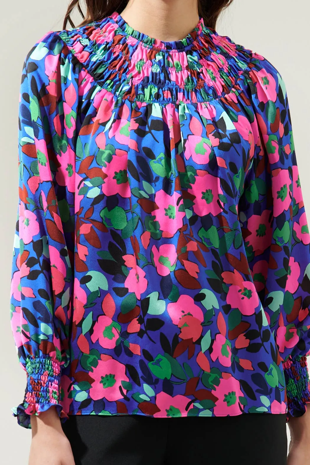 Vivi Berry Floral Bonsoir Smocked Raglan Sleeve Blouse-Sugarlips