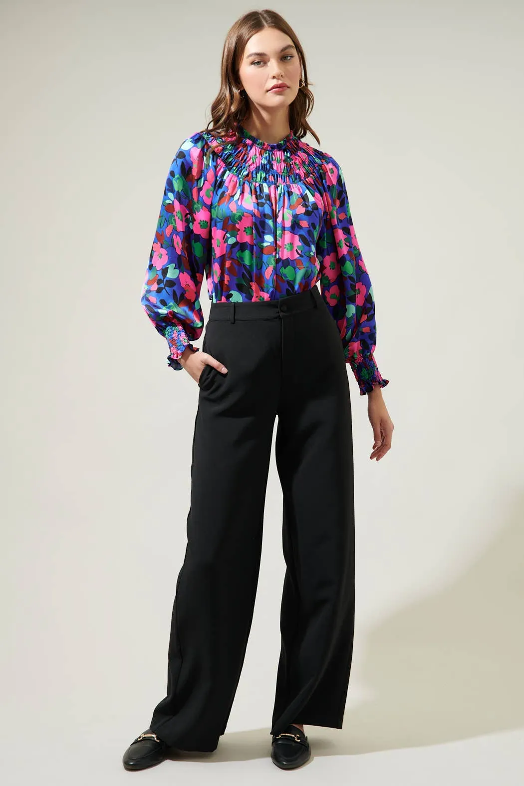 Vivi Berry Floral Bonsoir Smocked Raglan Sleeve Blouse-Sugarlips