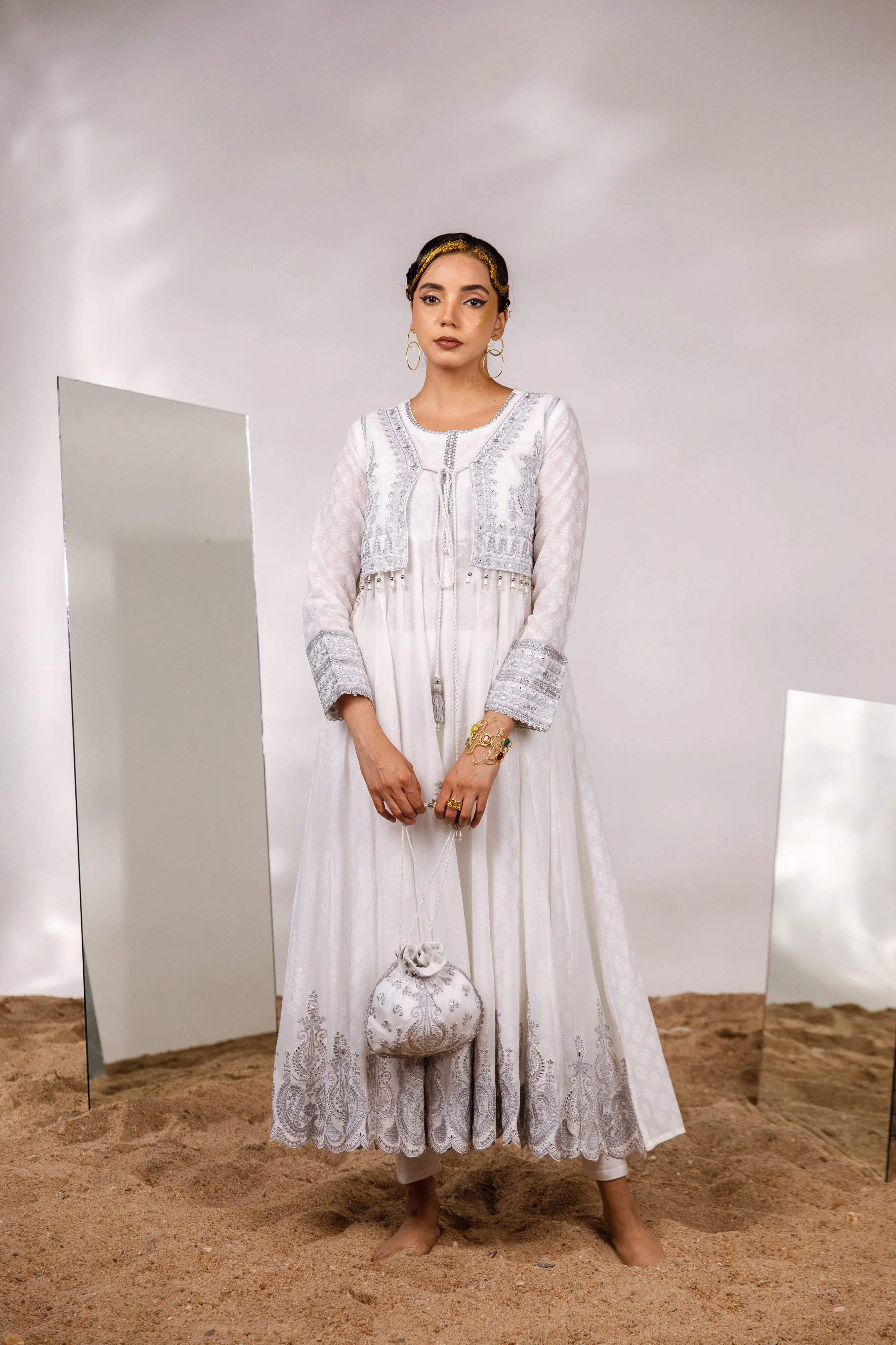 Women's Cotton White Anarkali Gown