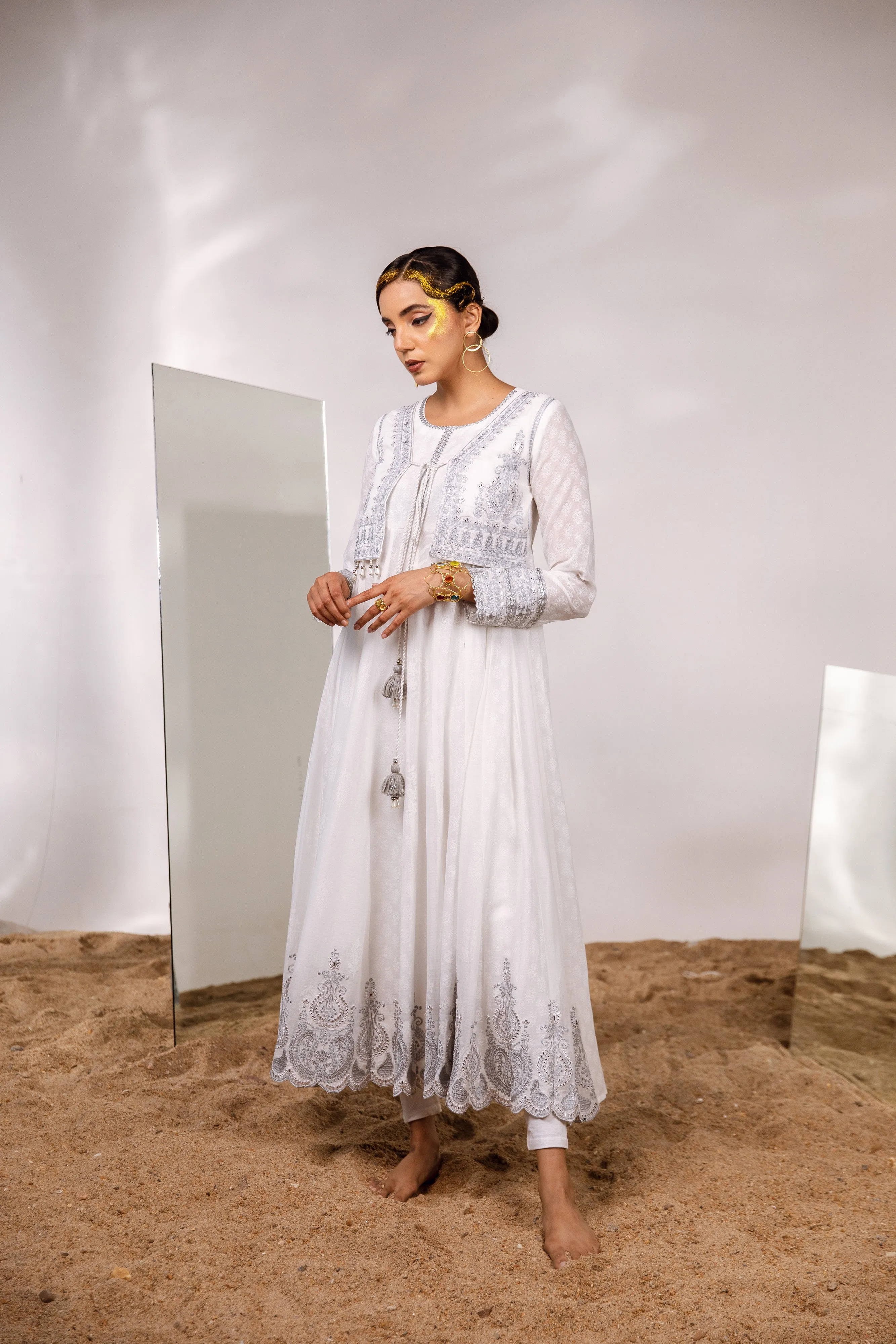 Women's Cotton White Anarkali Gown