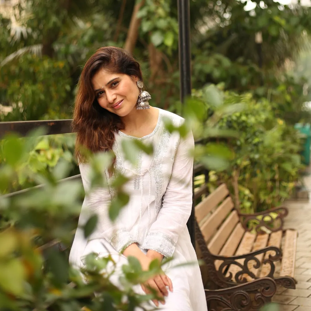 Women's Cotton White Anarkali Gown